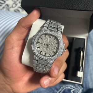 Silver Diamond-Encrusted Jewelry Watch